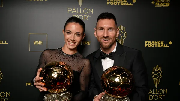 Aitana Bonmati y Lionel Messi. | Foto: X oficial del Balón de Oro (@ballondor)