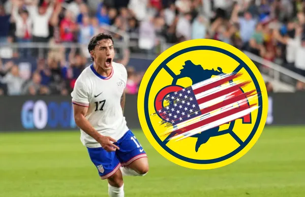 Alejandro Zendejas, bandera de Estados Unidos y escudo del América/ Foto AP.