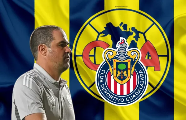 André Jardine y escudos de América y Chivas/Foto Besthqwallpapers.com