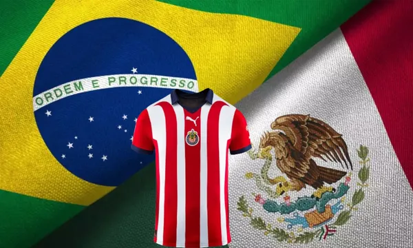 Bandera de Brasil y de México, al frente playera de Chivas / El Futbolero