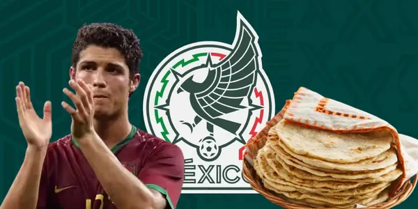 Cristiano Ronaldo junto al escudo de la Selección Mexicana / FOTO ONE FOOTBALL