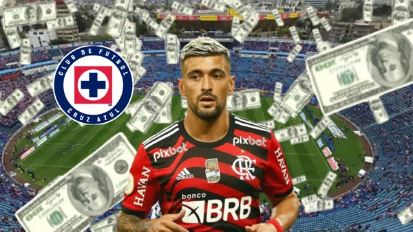 De Arrascaeta, fondo Estadio de los Deportes, logo de Cruz Azul