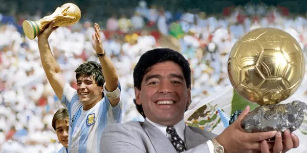 Diego Maradona tras levantar la Copa del Mundo en el Mundial México 1986