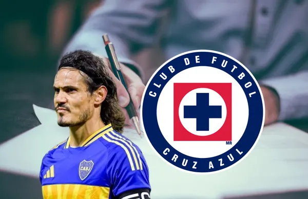 Edinson Cavani y escudo de Cruz Azul/Foto Mi Fiel Blog.