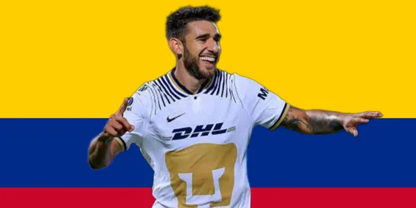 Eduardo Salvio con Pumas y al fondo la bandera de Colombia / Foto Imago7