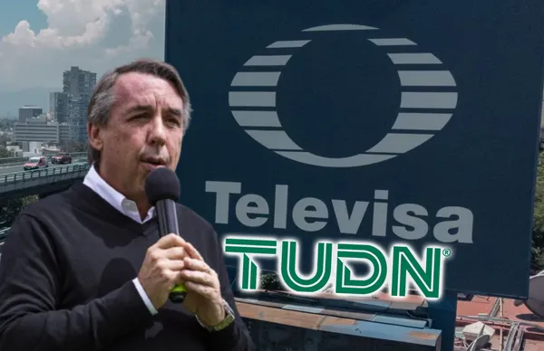 Emilio Azcárraga, logos de Televisa y TUDN/ Foto El Financiero.