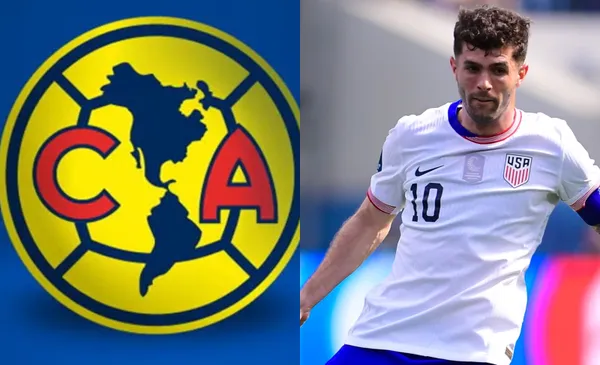 Escudo del Club América, a la derecha, Pulisic jugando en la Nations League (Fuente: Mexsports y Club América)