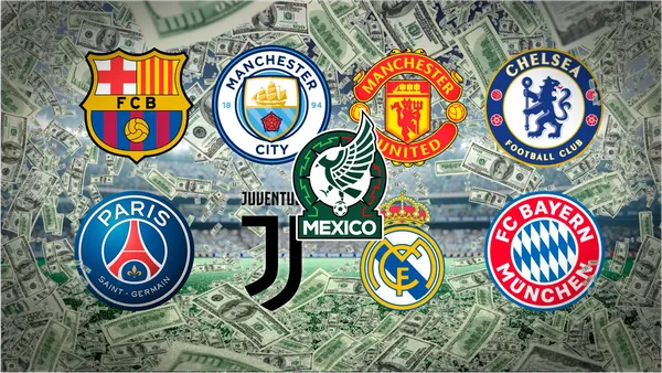 Fondo con dinero y escudo de los clubes más importantes de Europa / Infobae