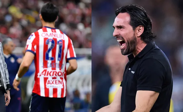 Gerardo Espinoza protesta, a la izquierda, jugador de Chivas busca la pelota (Fuente: Mexsports)