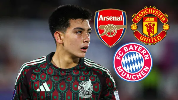 Gilberto Mora y escudos de los clubes europeos