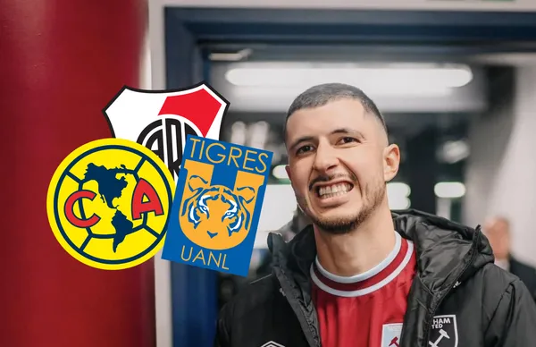 Guido Rodríguez y escudos de América y Tigres/Foto West Ham.