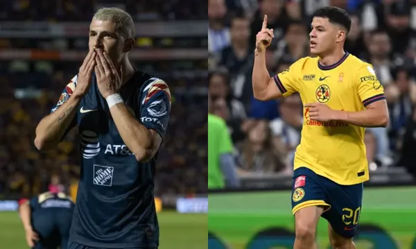 Guido Rodríguez y Richard Sánchez festejan gol con el América (Fuente: Mexsports)
