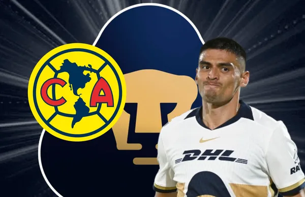 Guillermo Martínez y escudo del América/Foto Pumas.