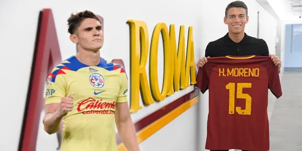Héctor Moreno con la playera de AS Roma e Israel Reyes, jugador del América