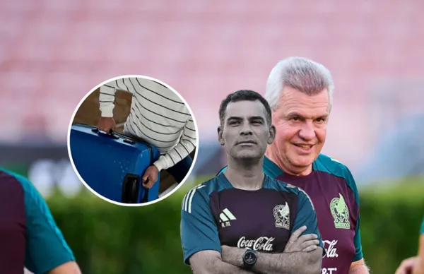 Javier Aguirre y Rafael Márquez, hombre cargando maleta/Foto TV Azteca.