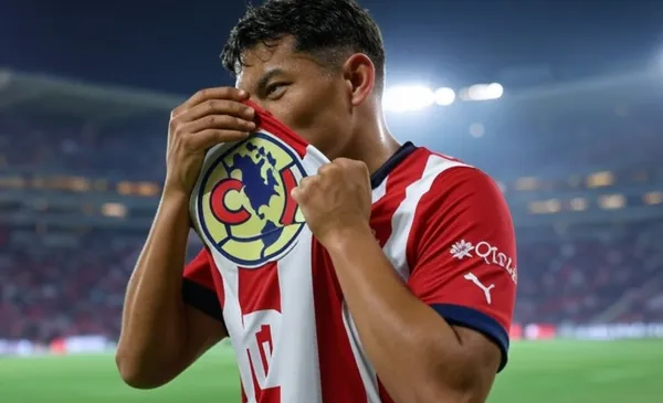 Jugador besa el escudo del América y porta la playera de Chivas (Fuente: Grok)