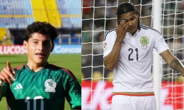 Jugador juvenil mexicano festeja gol, a la derecha, Gullit Peña se lamenta (Fuente: Mexsports)