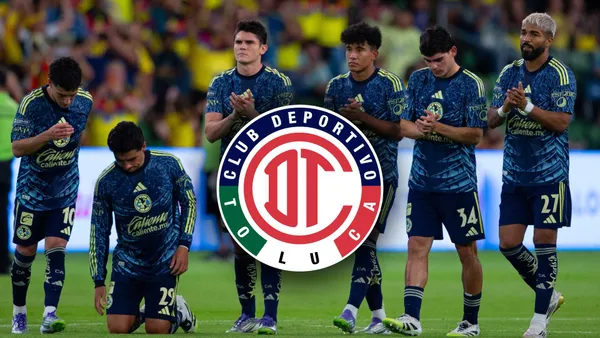 Jugadores del América y sello del Toluca