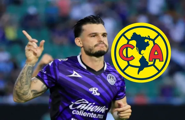 Nicolás Benedetti y escudo del América/ Foto Getty Images.