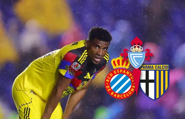 Raúl Zúñiga y escudos de equipos europeos/Foto Mauricio Salas JAM Media.