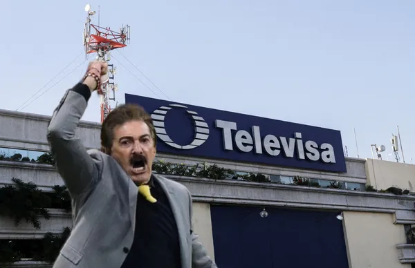 Ricardo La Volpe enojado y oficinas de Televisa/Foto Expansión.