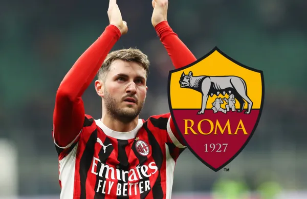 Santiago Giménez y escudo de AS Roma/ Foto Football Italy.