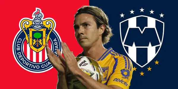 Sebastián Córdova junto a los escudos de Chivas y Rayados / FOTO FUTBOL TOTAL