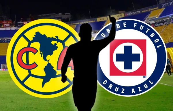 Silueta de jugador y escudo de Cruz Azul y América/Foto ESPN.