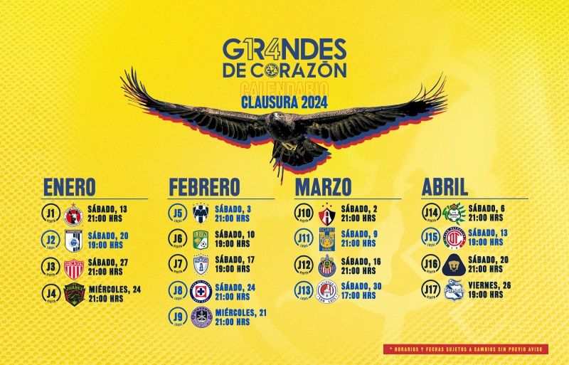Calendario América Clausura 2024, fechas, horarios y sedes