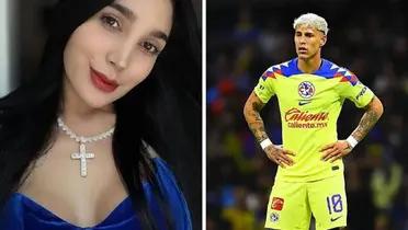 Adriana Castillo posando para una fotografía y Chicote Calderón con la del América / Marca