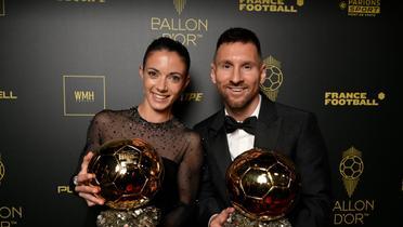 Aitana Bonmati y Lionel Messi. | Foto: X oficial del Balón de Oro (@ballondor)