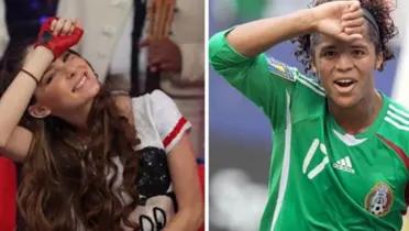 Belinda y Giovani dos Santos realizando la Beliseñal / Infobae 