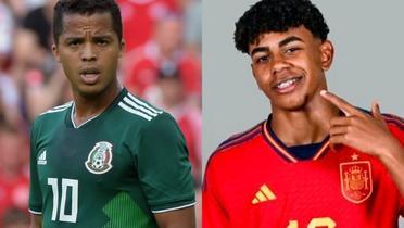 Giovani dos Santos y Yamal con las playeras de sus selecciones (Fuente: AFP y RFEF)