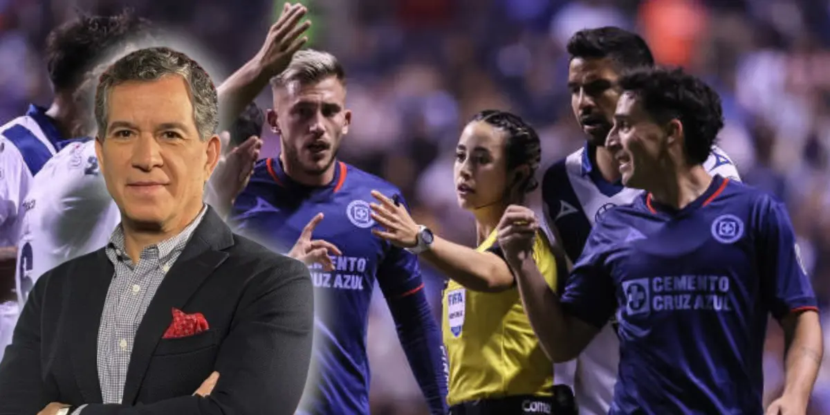 Gonzalo Piovi y Lorenzo Faraveli reclamando una falta en el duelo Puebla vs. Cruz Azul / Gettyimages
