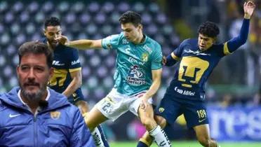 Gustavo Lema con la chamarra de Pumas, detrás el partido entre Pumas y León / FOTO CAPITAL