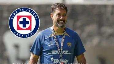 Gustavo Lema y el escudo de Cruz Azul /FOTO UnoTV