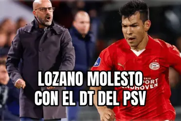 Hirving Lozano no terminó todo el partido ante el PSV y su reacción con el DT a su salida