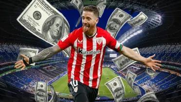 Iker Muniain con billetes volando en el Gigante de Acero Foto: Esto