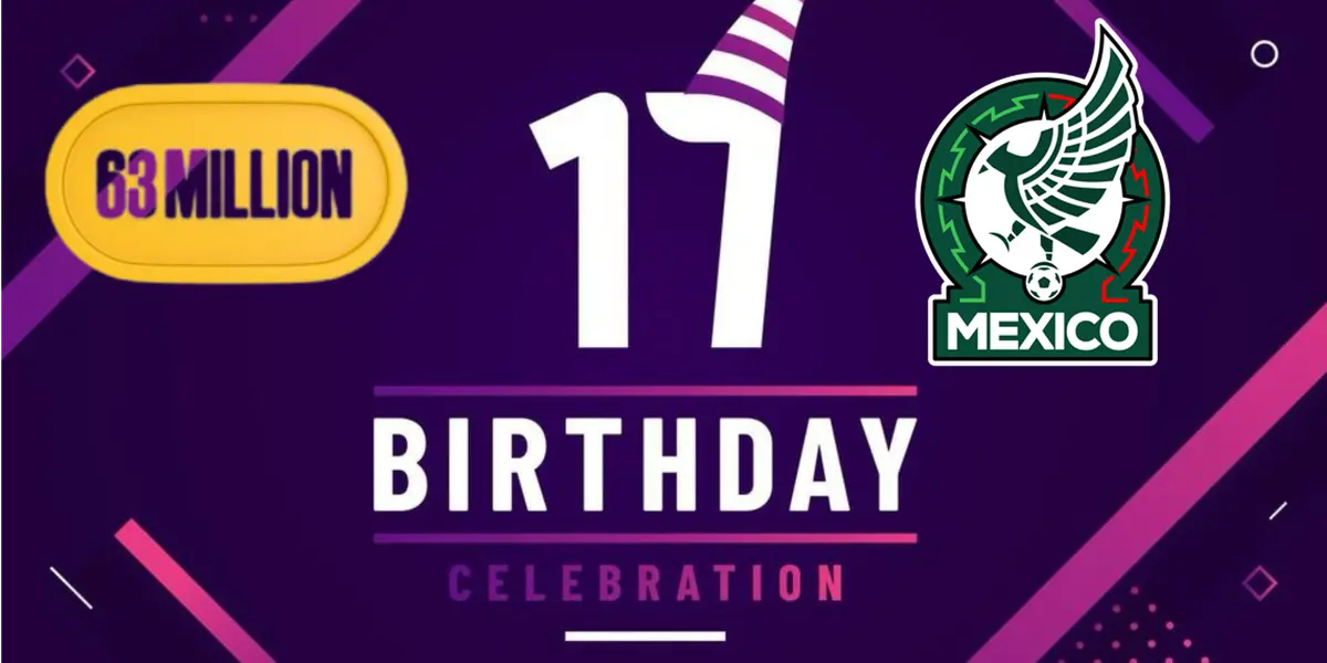 Invitación de celebración de cumpleaños, a la izquierda logo con 63 millones, a la derecha, escudo de la FMF / Vectezzy