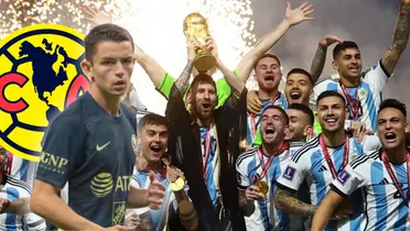 La selección argentina levantando la Copa del Mundo en Qatar 2022 / Álvaro Fidalgo con la playera del América