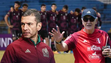 Los entrenadores Jaime Lozano y Jorge Fossati dirigiendo en sus respectivas selecciones: México y Perú