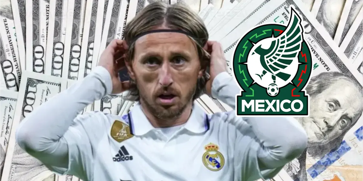 Luka Modric con fondo de dinero y playera de Real Madrid / Soy Madridista
