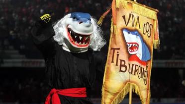 Mascota de los Tiburones Rojos de Veracruz en el estadio Luis Pirata Fuentes (Fuente: Medio Tiempo) 