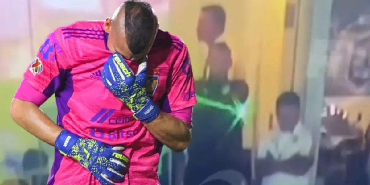 Nahuel Guzmán en el palco del Estadio BBVA y con camiseta de Tigres/ Foto: Telediario