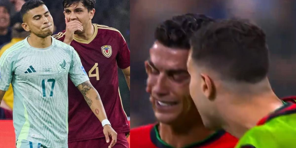 Orbelín Pineda falla penal con la selección de México, mientras Cristiano llora (Fuente: Mexsports y Directv) 