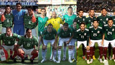 Selección Mexicana con uniformes de 1998, 2010 y 2018. | Foto: Mex Sport