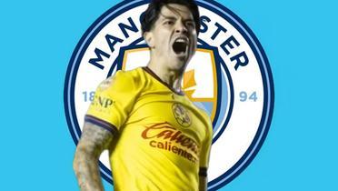 Víctor Dávila y al fondo el logo del Manchester City (Foto: Imago7)