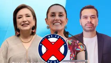 Xochitl, con Claudia Sheinbaun, Jorge Maynez, logo de Cruz Azul/FOTO Merca2.0