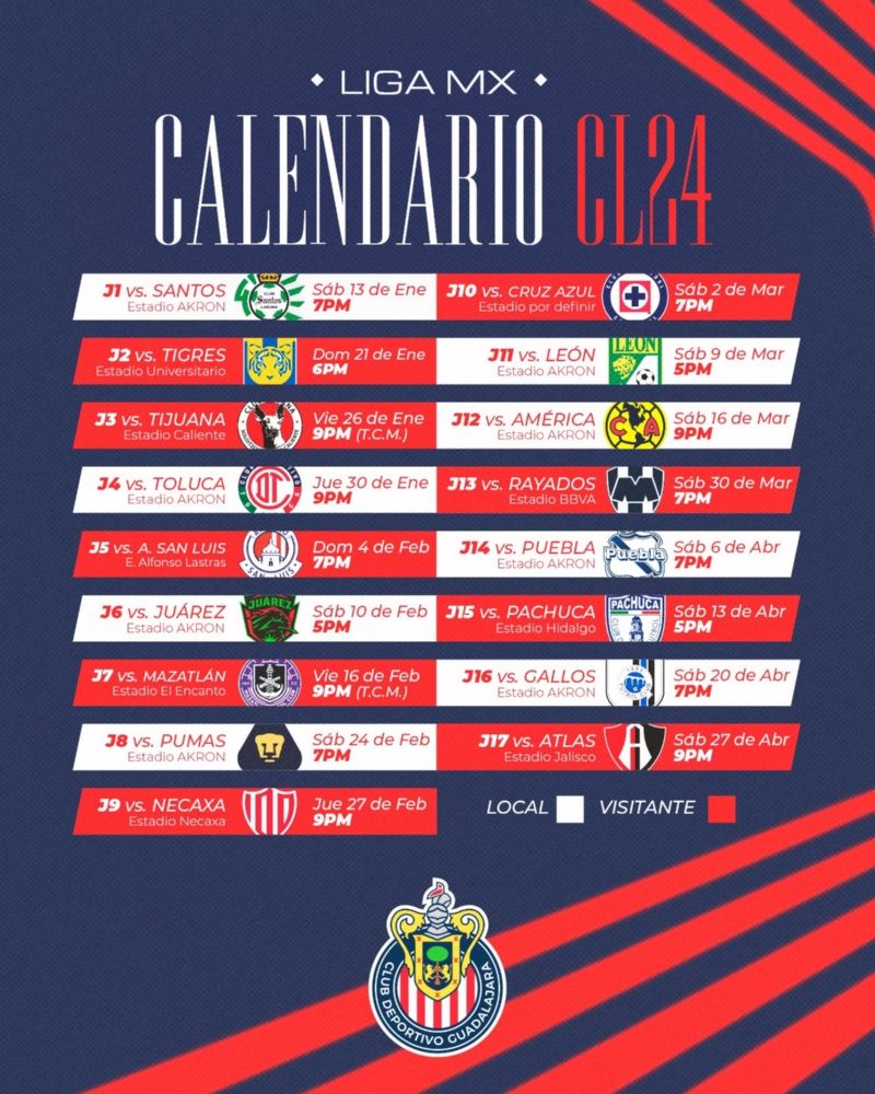 Calendario Chivas Clausura 2024, fechas, horarios y sedes