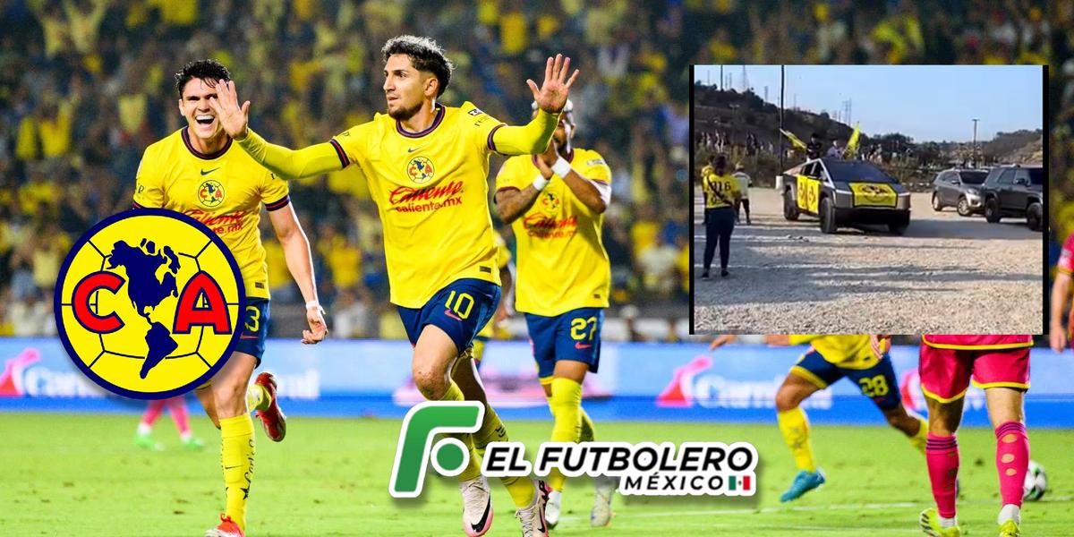 Aficionados del América llegaron al estadio con lujoso Tesla para apoyar (Foto: Especial)